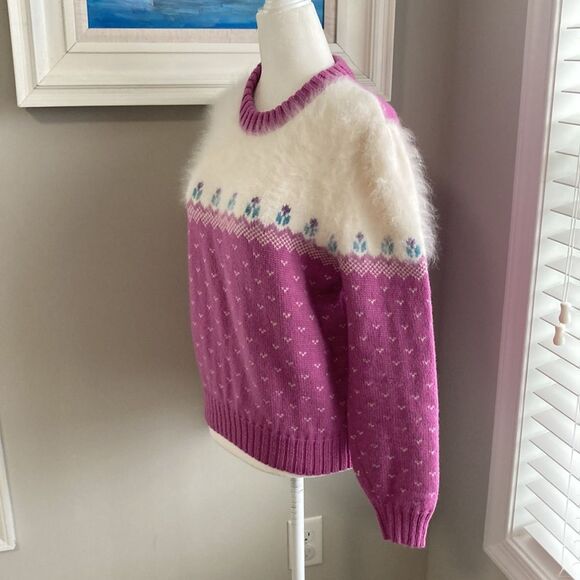 Vintage 80s Top Notch Wool Crewneck Tulip Fair Isle Sweater Handmade in the USA - Picture 6 of 16